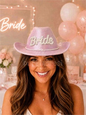 Pembe Bride Kovboy Şapkası – İncili Bekarlığa Veda Parti Aksesuarı