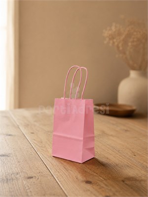 Pembe Mini Boy Kağıt Çanta – Hediye Çantası 10x15x5 cm 12li