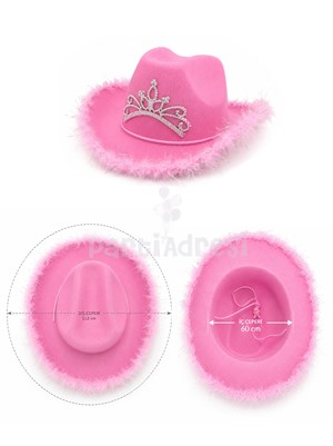Pembe Tüylü Kovboy Şapkası Parti Kostüm Aksesuarı