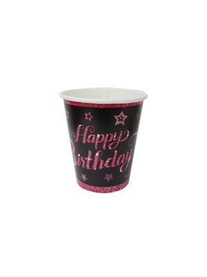 Pink Stars Happy Birthday Yazılı Karton Bardak Doğum Günü Parti Bardağı 8 Adet