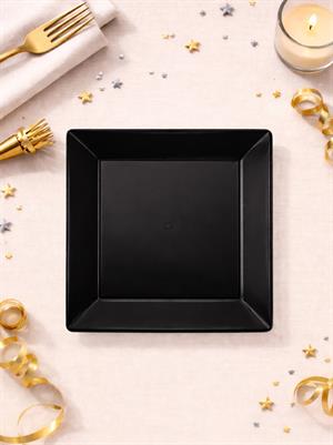 Lüks Mika Kare Tabak Plastik Parti Tabağı Siyah 22 cm 10lu