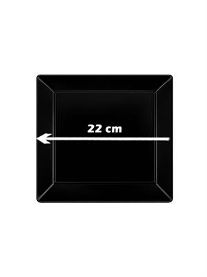 Lüks Mika Kare Tabak Plastik Parti Tabağı Siyah 22 cm 10lu