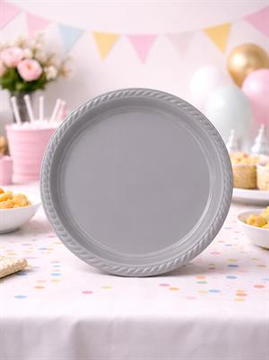 Plastik Tabak Doğum Günü Parti Tabağı Gümüş 21 cm 25li