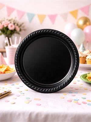 Plastik Tabak Doğum Günü Parti Tabağı Siyah 21 cm 25li