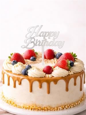 Pleksi Happy Birthday Pasta Süsü Gümüş
