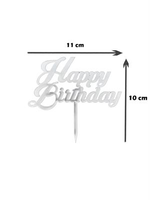 Pleksi Happy Birthday Pasta Süsü Gümüş
