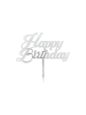 Pleksi Happy Birthday Pasta Süsü Gümüş