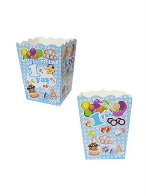 Popcorn Puantiyeli 1 Yaş Mavi 12  Li