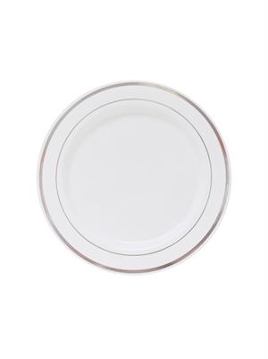 Porselen Görünümlü Mika Plastik Tabak Gümüş Çerçeveli 26 cm 6lı