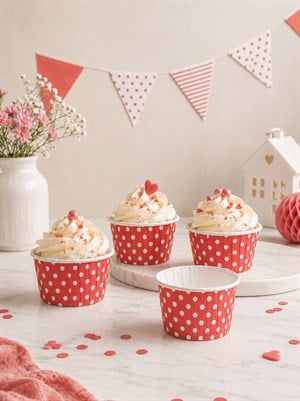 Puantiyeli Kırmızı Cupcake Muffin Kapsülü – Kek Sunum Kalıbı 50li