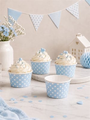 Puantiyeli Mavi Cupcake Muffin Kapsülü – Kek Sunum Kalıbı 50li