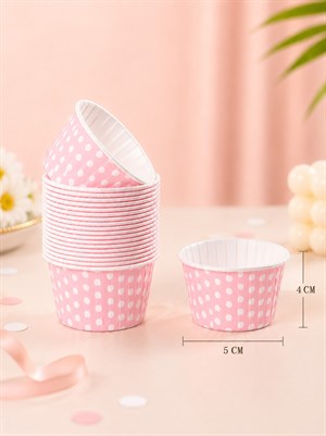 Puantiyeli Pembe Cupcake Muffin Kapsülü – Kek Sunum Kalıbı 50li
