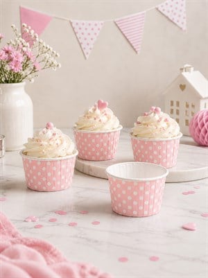 Puantiyeli Pembe Cupcake Muffin Kapsülü – Kek Sunum Kalıbı 50li