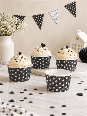 Puantiyeli Siyah Cupcake Muffin Kapsülü – Kek Sunum Kalıbı 50li