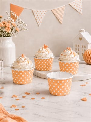 Puantiyeli Turuncu Cupcake Muffin Kapsülü – Kek Sunum Kalıbı 50li