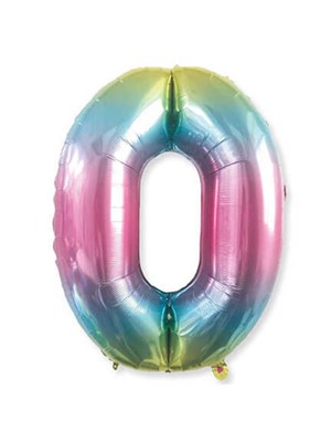Rakam Folyo Balon 0 Gökkuşağı Renk 76 Cm - 34”