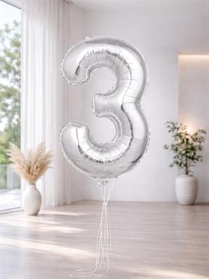 Rakam Folyo Balon Doğum Günü Parti Balonu 3 Gümüş Renk 76 cm