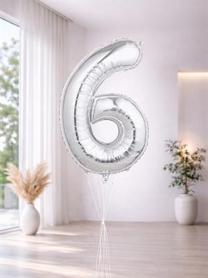 Rakam Folyo Balon Doğum Günü Parti Balonu 6 Gümüş Renk 76 cm