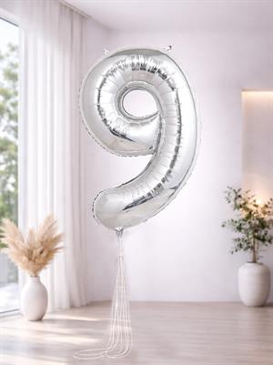 Rakam Folyo Balon Doğum Günü Parti Balonu 9 Gümüş Renk 76 cm