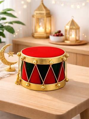 Ramazan Davulu Dekoratif Masa Süsü – Kırmızı Yeşil Altın Detaylı 21 cm