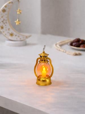 Ramazan Dekoratif Mini Kandil  – Asılabilir Gaz Lambası Figürlü Pilli LED Işık Altın 10 cm
