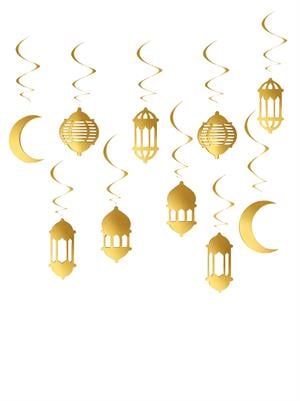 Ramazan Metalize Gold Tavan Sarkıt Süs – 10lu Çift Taraflı Set