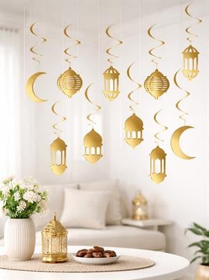 Ramazan Metalize Gold Tavan Sarkıt Süs – 10lu Çift Taraflı Set
