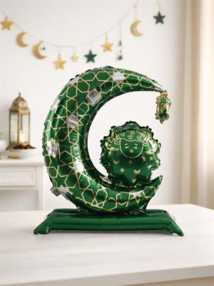Ramazan Temalı Ay Şeklinde Yeşil Altın Detaylı Folyo Balon 78 cm