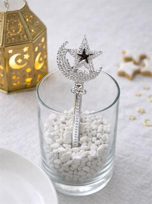 Ramazan Temalı Ay Yıldız Dekoratif Palstik Çubuk – Gümüş 18 cm 6lı