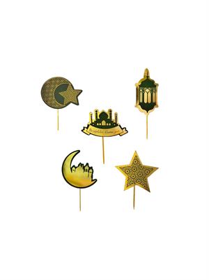 Ramazan Temalı Kürdan Süs Seti – Ay Yıldız & Cami Figürlü (10lu)