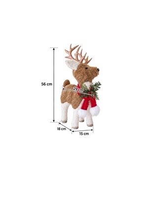 Rustik Yılbaşı Dekoru Geyik Figürü 56 cm – Hasır Görünümlü Dekoratif Süs