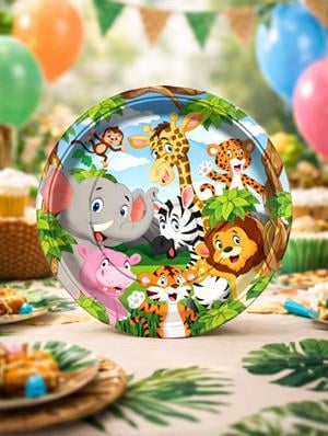 Safari Konseptli Tabak Doğum Günü Karton Tabak 23 Cm