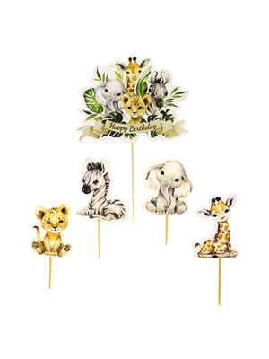 Safari Temalı Hayvan Figürlü Kürdan Pasta Süsü Cupcake Kürdanı 5li