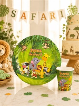 Safari Temalı Karton Tabak ve Bardak Seti – Doğum Günü Parti Seti 8li