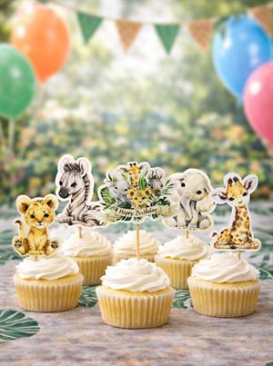 Safari Temalı Kürdan Sevimli Hayvan Figürlü Pasta Süsü Cupcake Kürdanı 10lu