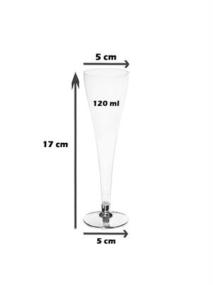 Mika Plastik Şampanya Bardağı - Flüt Kadeh Gümüş Ayaklı  120 ml 6lı