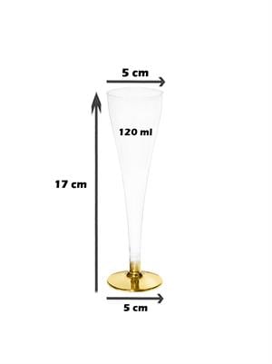 Mika Plastik Şampanya Bardağı - Flüt Kadeh Altın Ayaklı  120 ml 6lı