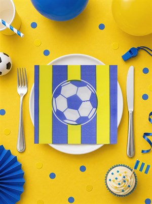 Sarı Lacivert Futbol Temalı Kağıt Peçete – Doğum Günü Parti Süsleri 20li