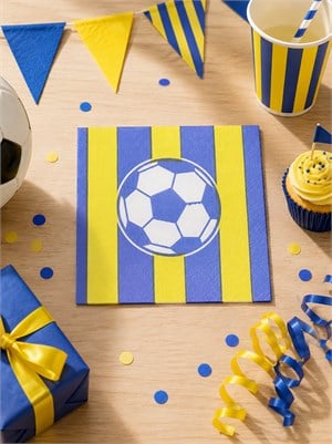 Sarı Lacivert Futbol Temalı Kağıt Peçete – Doğum Günü Parti Süsleri 20li