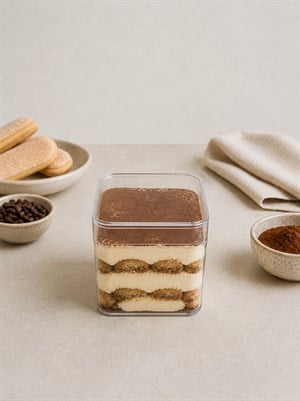 Şeffaf Mika Tatlı Kabı Kapaklı – Kare Plastik Sunum Kabı 280 cc  