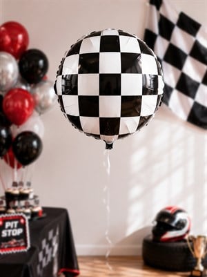 Siyah Beyaz Dama Desenli Folyo Balon – Doğum Günü Parti Dekoru 45 cm