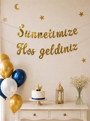 Sünnetimize Hoş Geldiniz Yazılı Kaligrafi Banner Altın