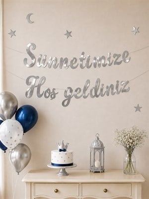 Sünnetimize Hoş Geldiniz Yazılı Kaligrafi Banner Gümüş