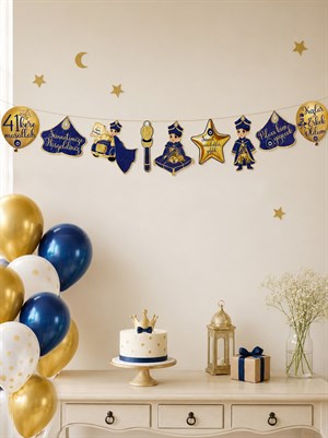 Sünnetimize Hoşgeldiniz Dekoratif Banner Sünnet Parti Süsü Lacivert Gold