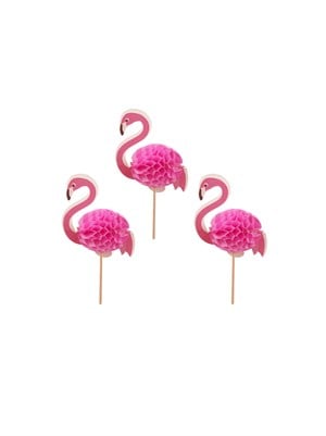 Tropikal Flamingo Parti Kürdanı – Parti Cupcake ve İçecek Süsü 6lı