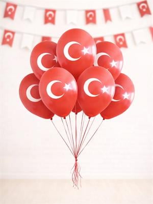 Türk Bayrağı Ay Yıldız Baskılı Balon – Kalisan Milli Bayram Balonu 12 inc 100lü