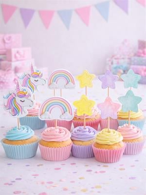 Unicorn Temalı Kürdan Cupcake Kürdanı Pasta Süsü 10lu
