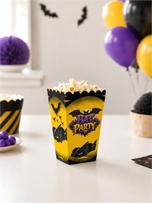 Yarasa Temalı Karton Mısır Kutusu – Doğum Günü Parti Popcorn Kutusu 8li