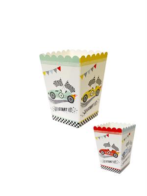 Yarış Arabaları Temalı Karton Mısır Kutusu – Doğum Günü Popcorn Kutusu 8li