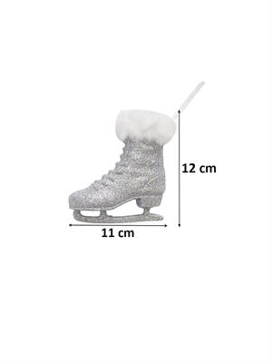 Yılbaşı Ağaç Süsleri Gümüş Simli Kürk Detaylı Dekoratif  Paten Süs 12 cm 2li